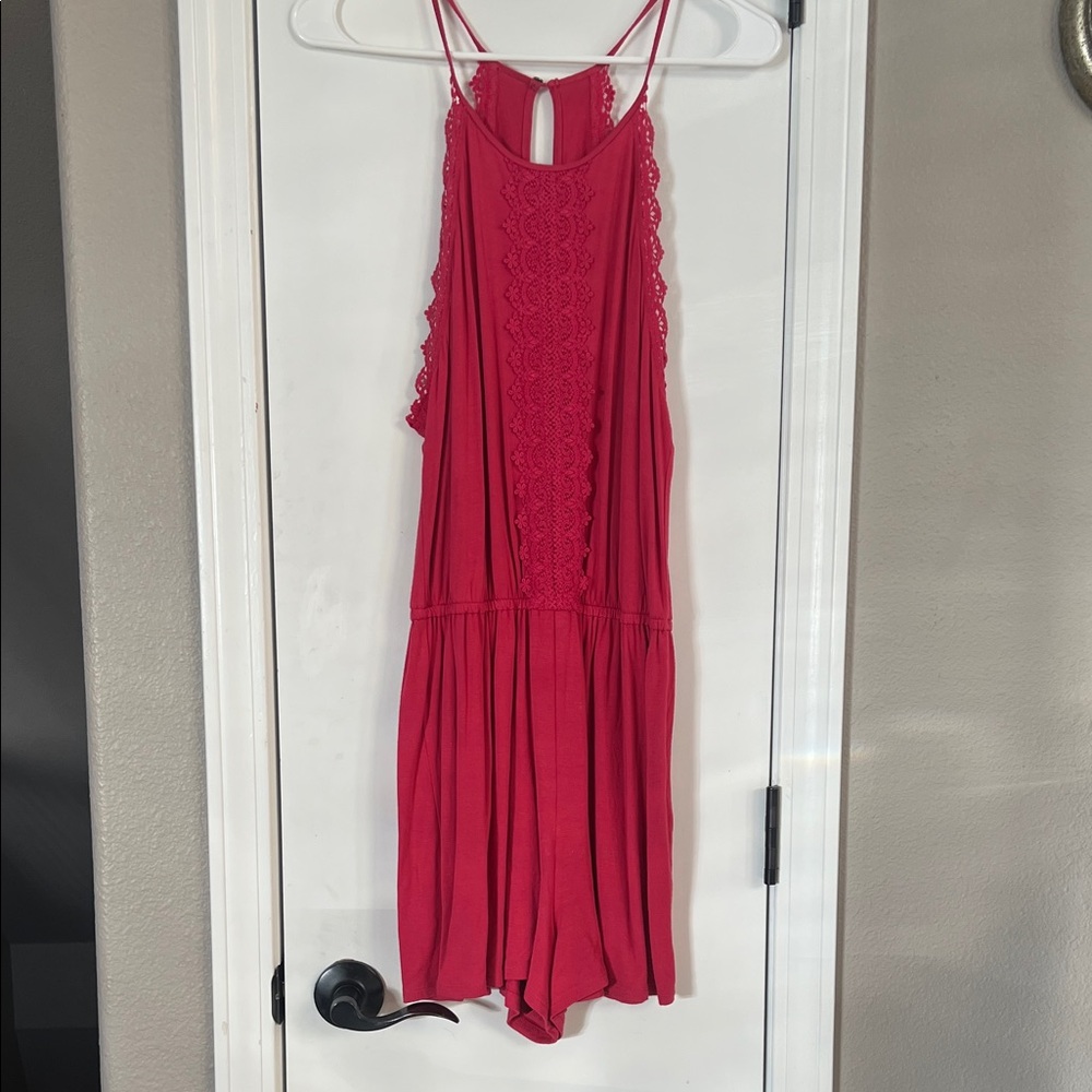Pink  Lace Trim Romper
